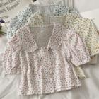 Lace-trim Double-breasted Floral Crop Shirt