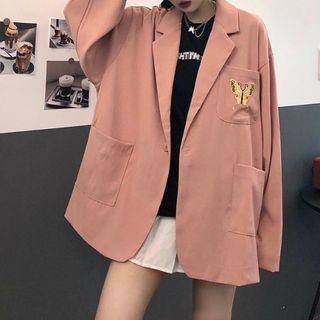 Embroidered Blazer Pink - One Size