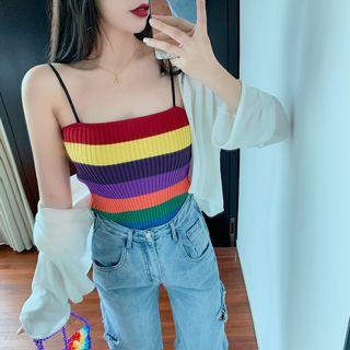 Plain Light Jacket / Striped Slim-fit Camisole Top