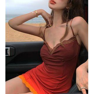 Lace Gradient Slim-fit Sleeveless Dress