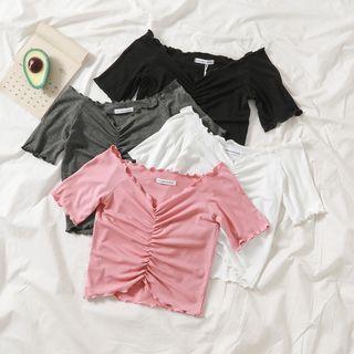 Short-sleeve Frill-trimt-shirt