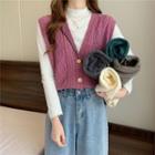 Cable Knit Button-up Sweater Vest / Long-sleeve Mock-neck Top