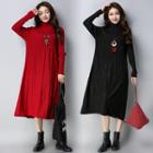Mock-neck A-line Midi Knit Dress