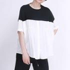Contrast Color Panel Short-sleeve Shirred Top