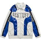 Color Block Checkerboard Biker Jacket