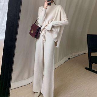 Set: Sweater + Short-sleeve Sweater + Wide Leg Knit Pants