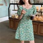 Off-shoulder Floral Printed Dress Green - One Size