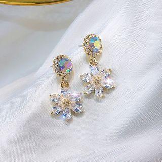 Rhinestone Flower Dangle Earring 1 Pair - E2312 - Flower - Gold - One Size