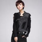 Long-sleeve Cut-out Asymmetrical T-shirt Black - One Size