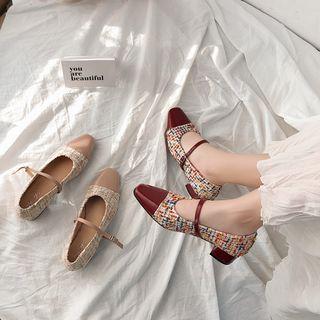 Tweed Panel Chunky Heel Sandals