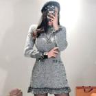 Long-sleeve Ruffle Hem Mini Bodycon Knit Dress