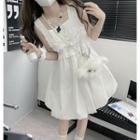 Sleeveless Ruffle Trim A-line Dress White - One Size