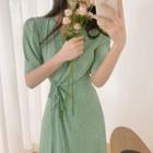 Short-sleeve Polka Dot Tie-waist Wrapped Dress