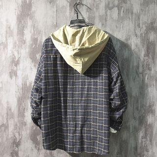 Couple-matching Hooded Plaid Shirt Jacket