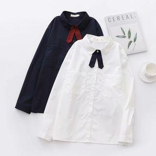 Plain Long-sleeve Shirt With Pocket