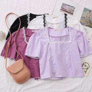 Lace-trim Square-neck Crop Blouse