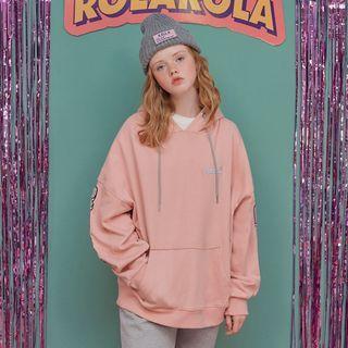 Kangaroo-pocket Boucl -letter Hoodie Pink - One Size