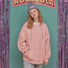 Kangaroo-pocket Boucl -letter Hoodie Pink - One Size