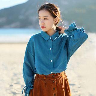 Long-sleeve Ruffled Plain Shirt