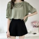 Cut-out Elbow-sleeve Chiffon Blouse