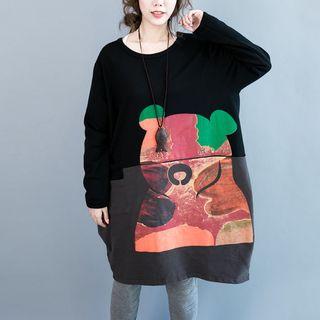 Bear Print Long Sleeve Pullover Dress