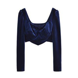 Long-sleeve Velour Crop Top
