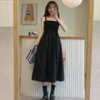 Sleeveless Plain A-line Dress Black - One Size