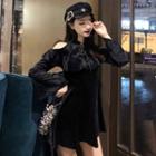 Off-shoulder Lace-up Velvet A-line Dress