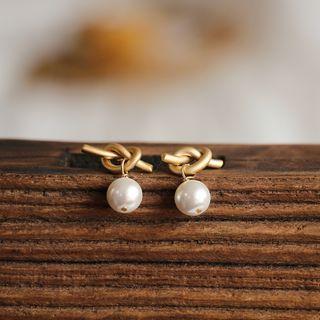 Knot Alloy Faux Pearl Dangle Earring