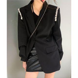 Faux Pearl Double-breasted Blazer