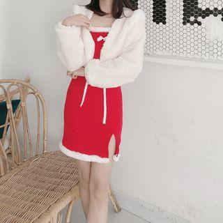 Set: Fleece Jacket + Strappy Sheath Dress