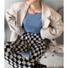 Check High-waist Wide-leg Pants / Blazer / Knit Top