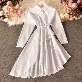 Tie-waist Asymmetrical Midi A-line Shirtdress
