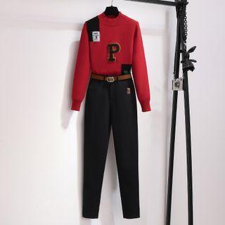 Mock-neck Lettering Sweater / Pants / Set