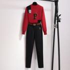 Mock-neck Lettering Sweater / Pants / Set
