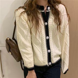 Two-tone Cable-knit Cardigan