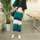 Short-sleeve Striped Long T-shirt Dress