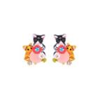Simple And Cute Plated Gold Enamel Cat Stud Earrings With Pink Cubic Zirconia Golden - One Size