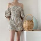 Puff-sleeve Printed Playsuit