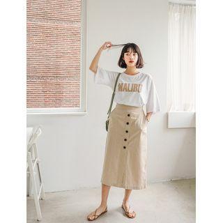 Plus Size Band-waist Button-front Long Skirt