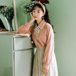 Lace Tie-neck Long Sleeve Shirt