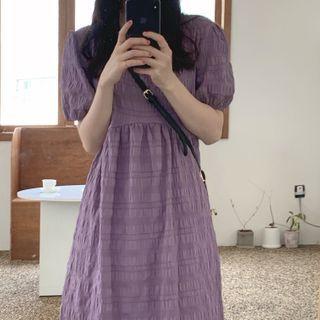 Tie-back Short-sleeve Midi Shift Dress Purple - One Size