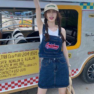 Lettering Denim Camisole Top / Mini Skirt