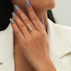 Rhinestone Faux Pearl Alloy Open Ring Gold - One Size