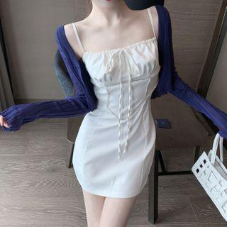 Spaghetti Strap Mini Sheath Dress / Cropped Knit Cardigan