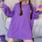 Embroidered Long-sleeve T-shirt Purple - One Size
