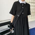 Short-sleeve Two Tone Midi Shirtdress