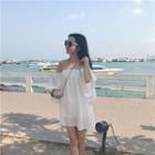 Plain Off Shoulder 3/4 Sleeve Chiffon Dress