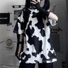 Cow Print Short Sleeve Oversized T-shirt Milk - One Size