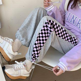 Check Panel Drawstring-cuff Wide-leg Sweatpants